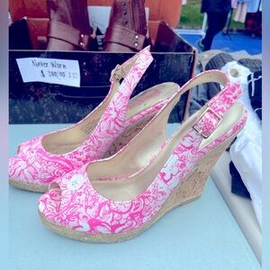 Ladies Slingback Wedge Open Toe Sandal by Lilly Pulitzer Size 7, Pink